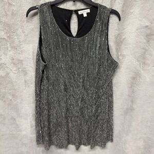 ROOMMATES 1X Silver Sparkle Pleated Sleeveless Tank Top Keyhole Button Back